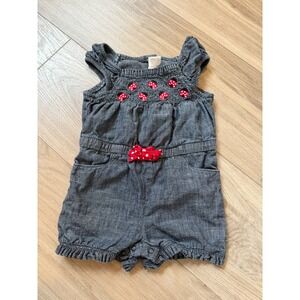 Gymboree Girls 18-24M Ladybug Smocked Chambray Romper Blue Red Bow Cotton